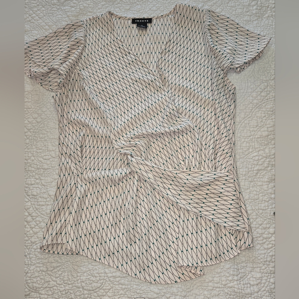 Trouve Asymmetrical Wrap Blouse with Flutter Sleeves - Picture 3 of 5